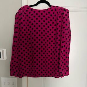 Vintage pink‎ and black polka dot long sleeve blouse